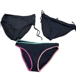 Black Swim Bikini Bottoms Lot - 3 pairs